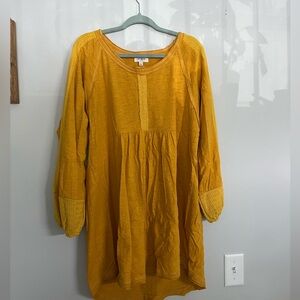 Umgee Mustard dress with puff sleeves and crochet detailing